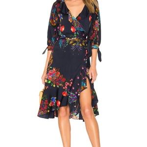 Cynthia Rowley 3/4 Sleeve Ruffle Wrap Dress